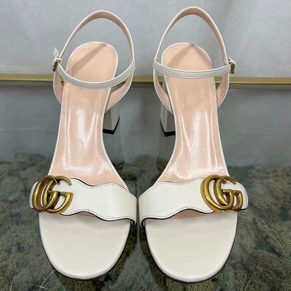 GUCCI GG Marmont White Heels Sandals SZ 38.5 - Picture 10 of 11